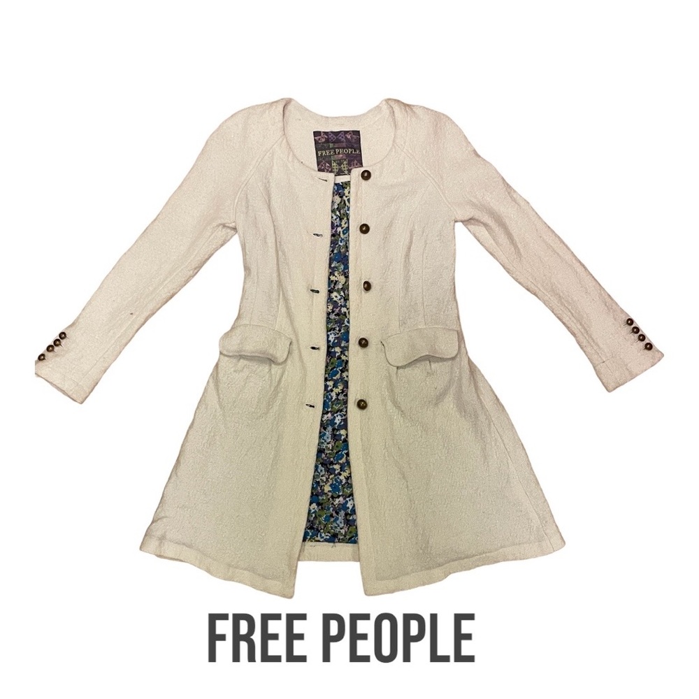SOLD! FREE PEOPLE • Sergeant Street Jacket Cream Wool Blend Floral Lined,  XS